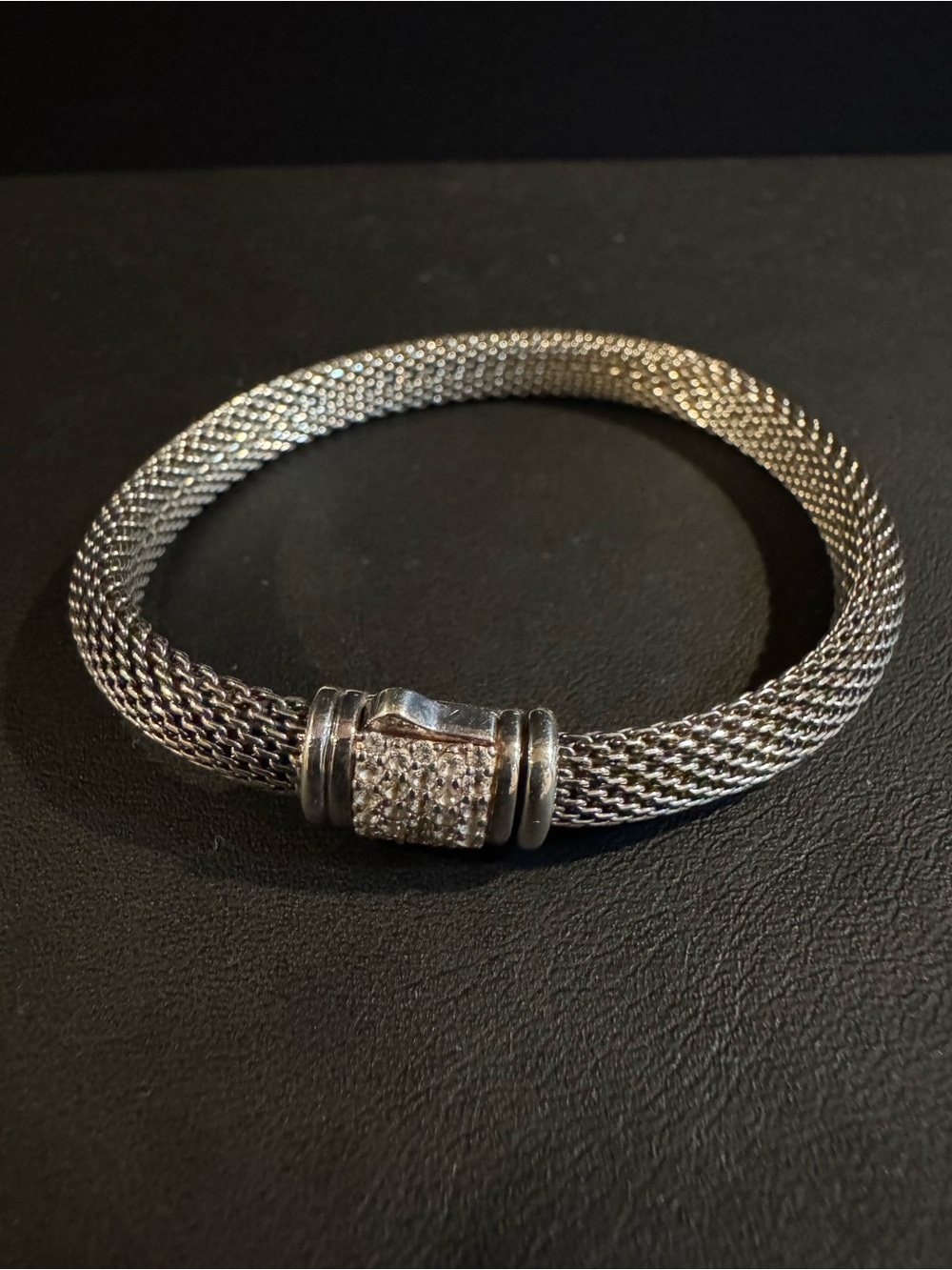 JAI Sterling Mesh Bracelet with Pave Clasp